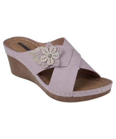Women's Selly Flower Wedge Sandals Purple $28.70 Shoes