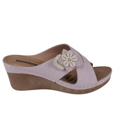 Women's Selly Flower Wedge Sandals Purple $28.70 Shoes