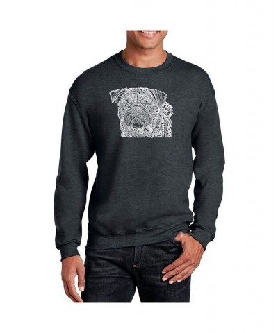 Men's Word Art Pug Face Crewneck Sweatshirt Gray $26.99 Sweatshirt