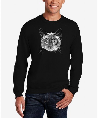 Men's Word Art Siamese Cat Crewneck Sweatshirt Black $20.50 Sweatshirt