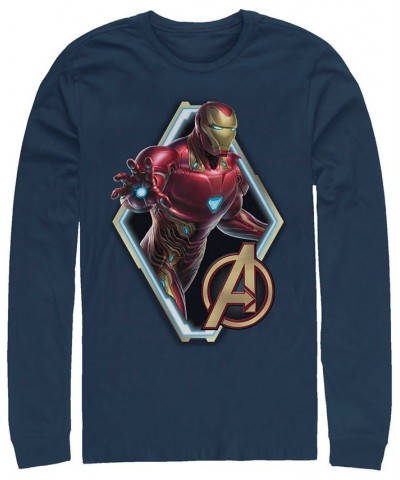 Marvel Men's Avengers Endgame Iron Man Diamond Portrait, Long Sleeve T-shirt Blue $16.80 T-Shirts