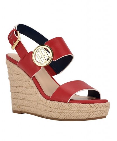 Women's Kahdy Logo Wedge Sandals Red $38.27 Shoes