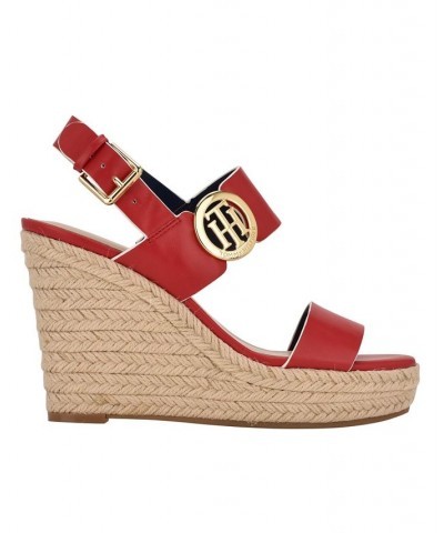 Women's Kahdy Logo Wedge Sandals Red $38.27 Shoes
