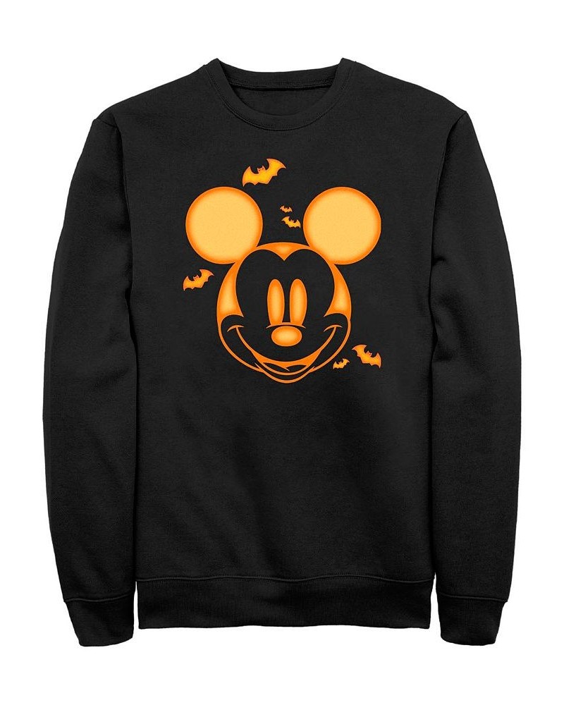 Men's Mickey Classic Mickey Pumpkin Crew Fleece Pullover Black $31.87 Sweatshirt
