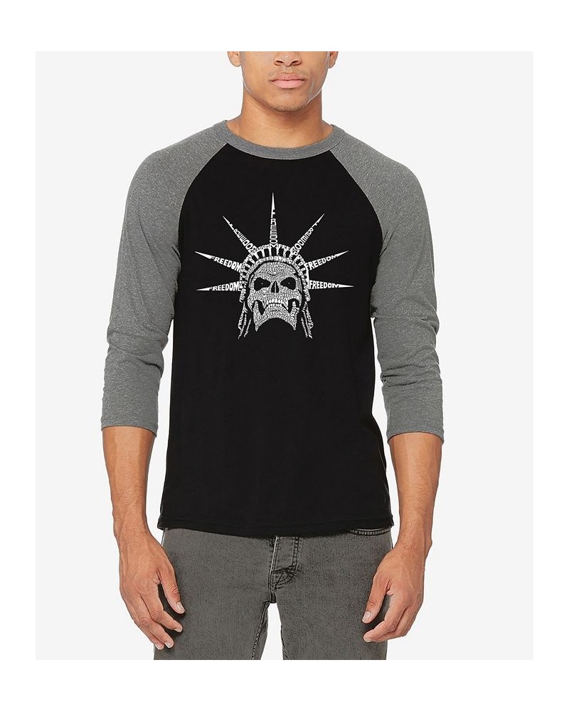 Men's Raglan Sleeves Freedom Skull Baseball Word Art T-shirt Multi $22.05 Shirts