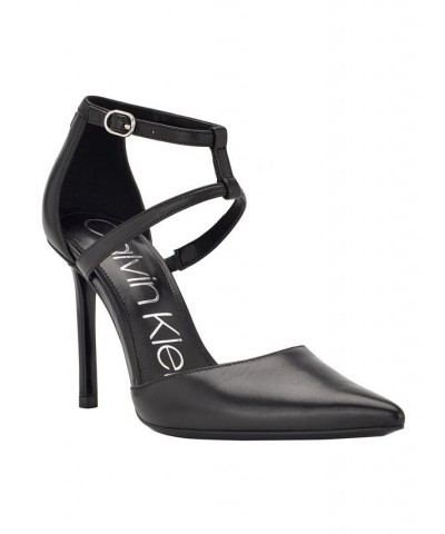 Women's Dentel Ankle Strap Dress Pumps Black $25.77 Shoes