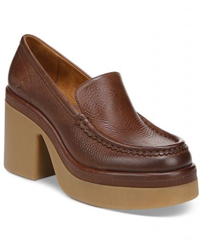 Women's Dorit Crepe Platform Heeled Loafers Brown $40.46 Shoes