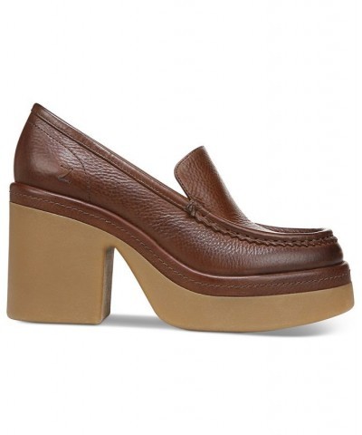 Women's Dorit Crepe Platform Heeled Loafers Brown $40.46 Shoes
