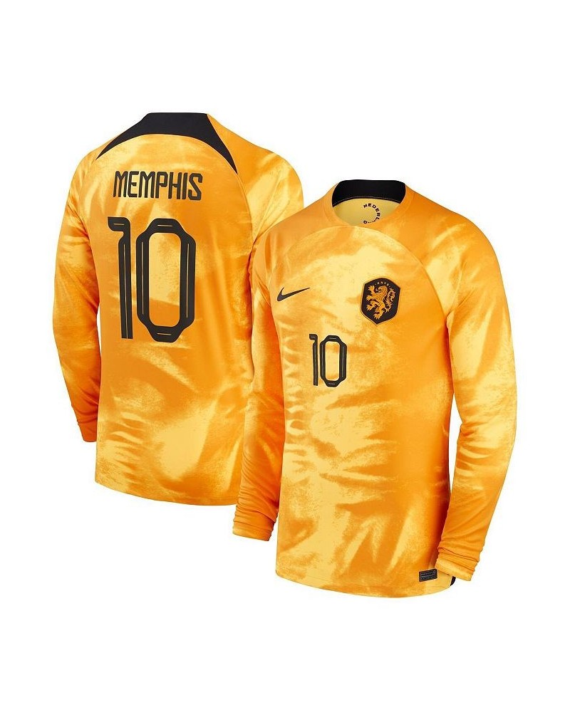Men's Memphis Depay Orange Netherlands National Team 2022/23 Home Breathe Stadium Replica Player Long Sleeve Jersey $72.85 Je...