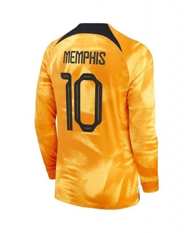 Men's Memphis Depay Orange Netherlands National Team 2022/23 Home Breathe Stadium Replica Player Long Sleeve Jersey $72.85 Je...