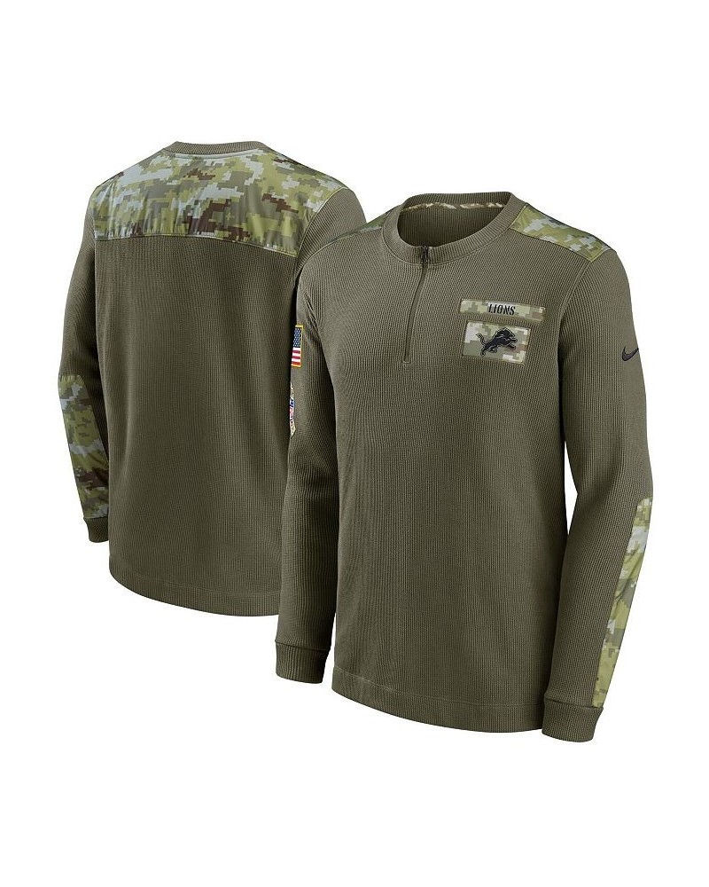 Men's Olive Detroit Lions 2021 Salute To Service Henley Long Sleeve Thermal Top $35.42 T-Shirts