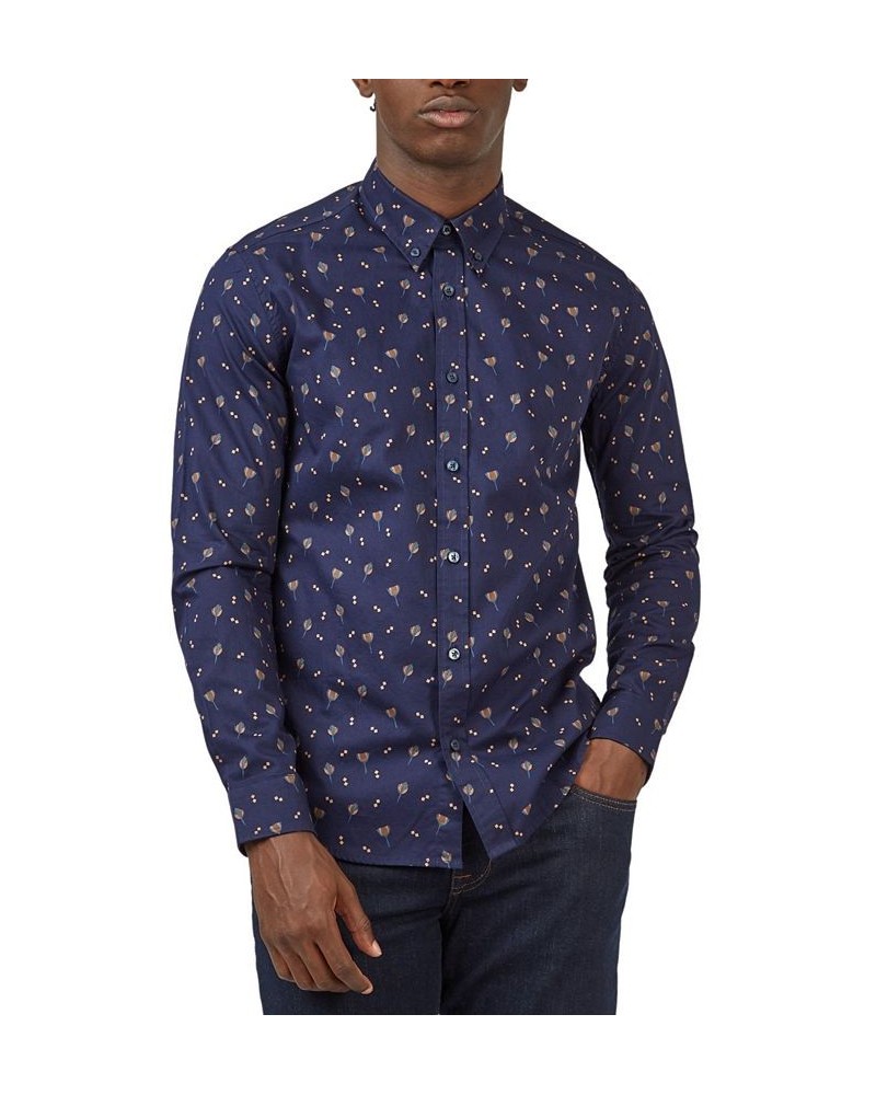 Men's Regular-Fit Scattered Floral Shirt Blue $34.88 Shirts