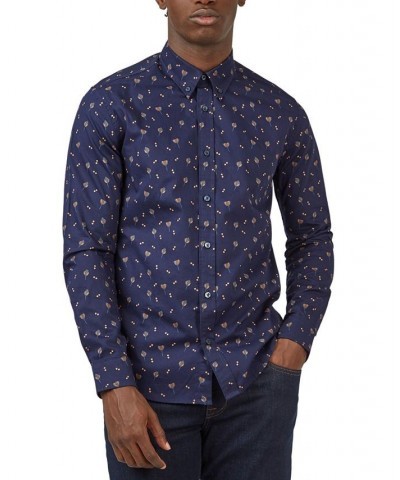 Men's Regular-Fit Scattered Floral Shirt Blue $34.88 Shirts