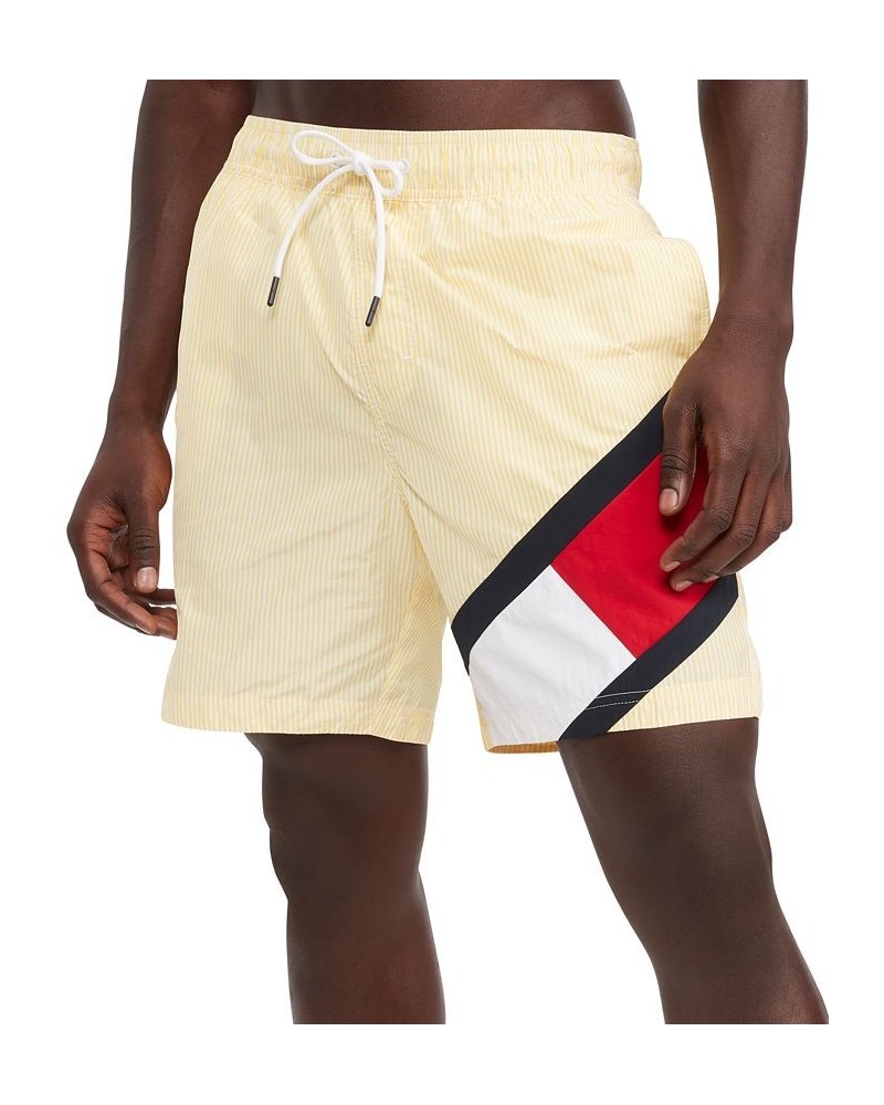 Men's Ithaca Striped Drawstring 7" Swim Trunks Yellow $21.25 Swimsuits