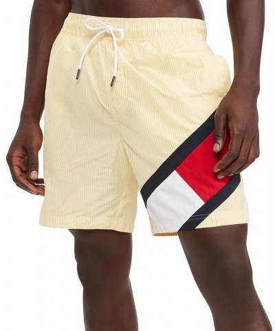 Men's Ithaca Striped Drawstring 7" Swim Trunks Yellow $21.25 Swimsuits