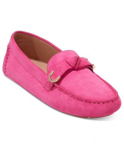 Women's Evelyn Bow Driver Loafers Pink $51.00 Shoes