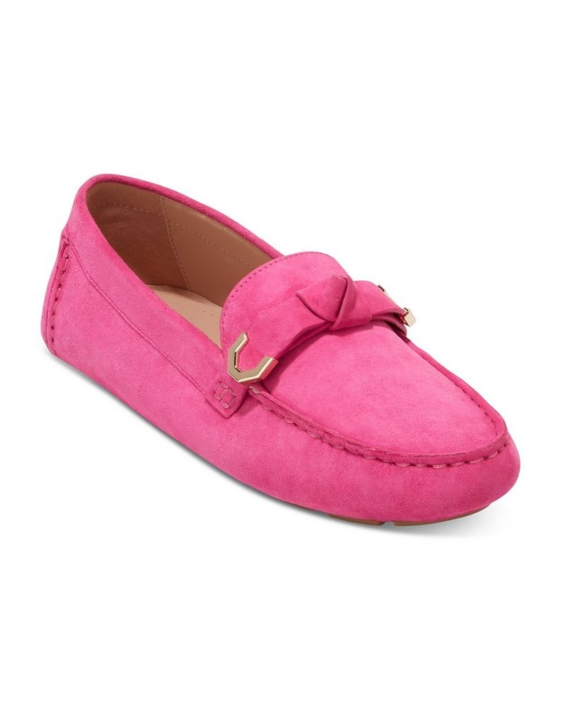 Women's Evelyn Bow Driver Loafers Pink $51.00 Shoes