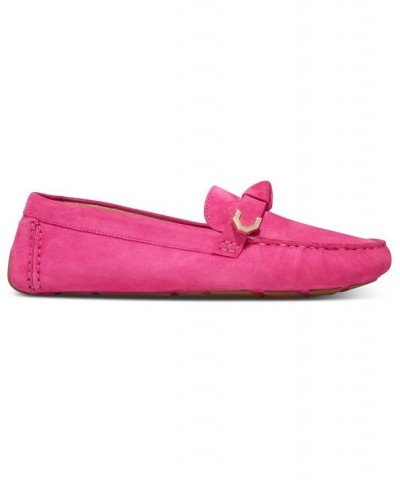 Women's Evelyn Bow Driver Loafers Pink $51.00 Shoes