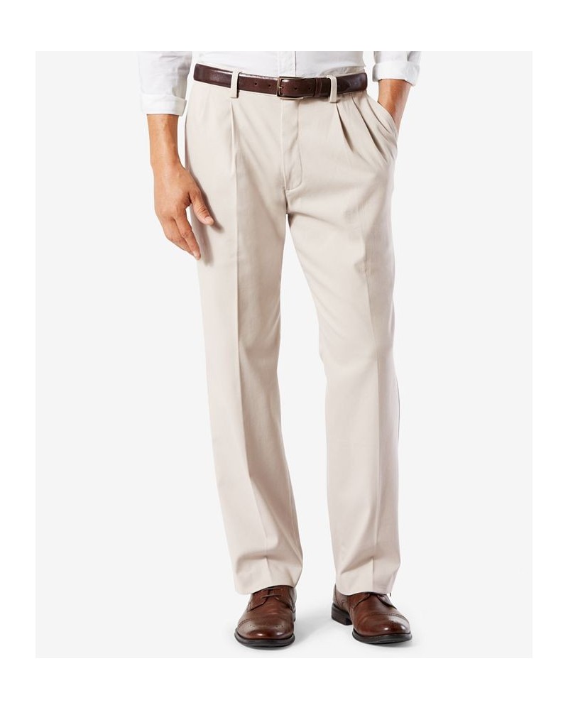 Men's Easy Classic Pleated Fit Khaki Stretch Pants Cloud $22.00 Pants