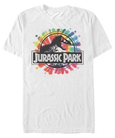 Jurassic Park Men's Tie Dye Classic Logo Short Sleeve T-Shirt White $18.19 T-Shirts