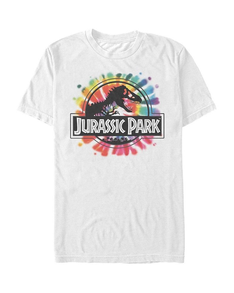 Jurassic Park Men's Tie Dye Classic Logo Short Sleeve T-Shirt White $18.19 T-Shirts