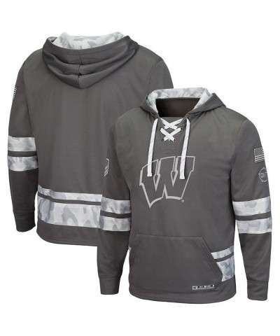 Men's Gray Wisconsin Badgers OHT Military-Inspired Appreciation Lace-Up Pullover Hoodie $33.60 Sweatshirt