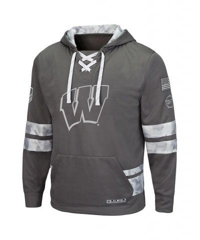 Men's Gray Wisconsin Badgers OHT Military-Inspired Appreciation Lace-Up Pullover Hoodie $33.60 Sweatshirt