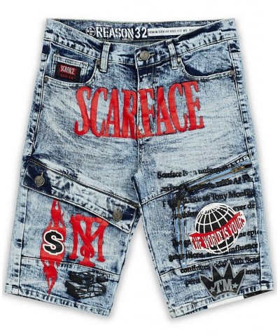 Men's Scarface Denim Shorts Blue $27.73 Shorts