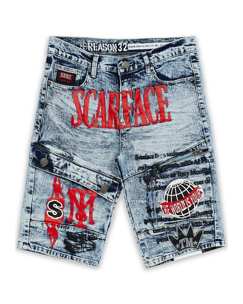 Men's Scarface Denim Shorts Blue $27.73 Shorts