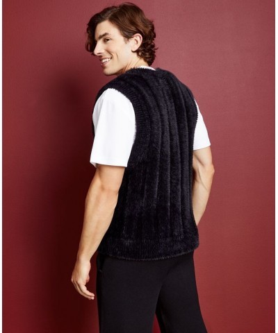 Men's Relaxed-Fit Eyelash V-Neck Sweater Vest Black $18.75 Sweaters