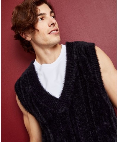 Men's Relaxed-Fit Eyelash V-Neck Sweater Vest Black $18.75 Sweaters