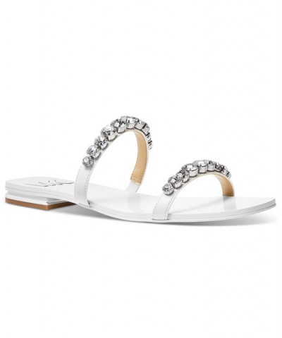 Women's Jessa Rhinestone Slip-On Double Strap Slide Sandals White $64.75 Shoes