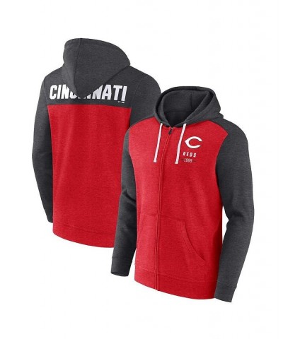 Men's Branded Heathered Red, Heathered Charcoal Cincinnati Reds Blown Away Full-Zip Hoodie $36.00 Sweatshirt