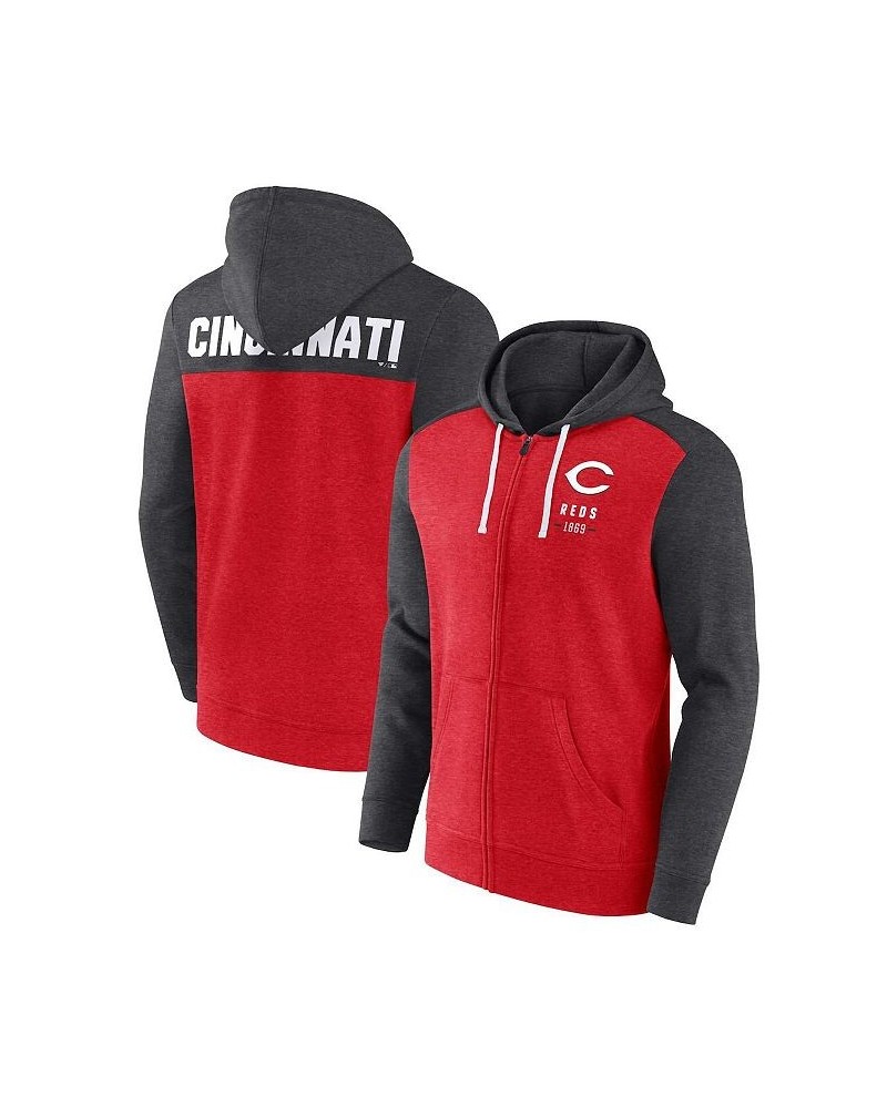 Men's Branded Heathered Red, Heathered Charcoal Cincinnati Reds Blown Away Full-Zip Hoodie $36.00 Sweatshirt