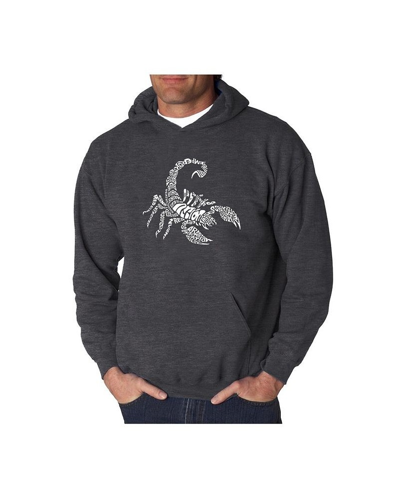 Men's Word Art Hooded Sweatshirt - Types of Scorpions Gray $25.20 Sweatshirt