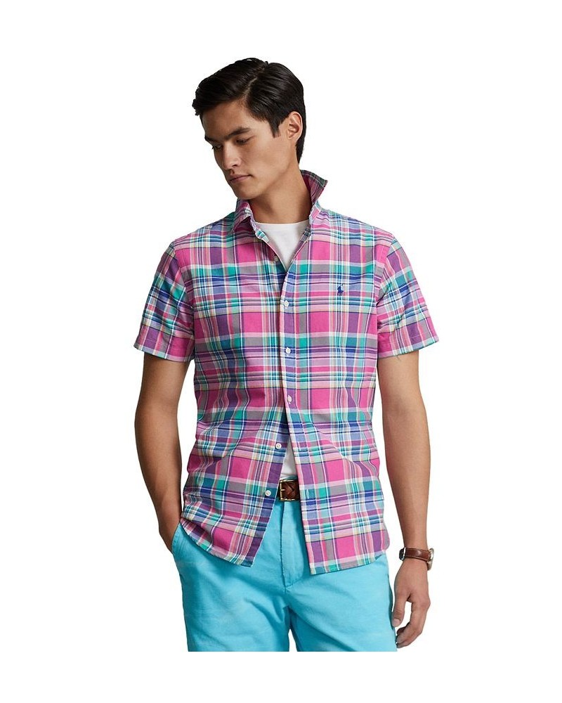 Men's Classic-Fit Plaid Oxford Shirt Blue/Red Multi $55.00 Shirts