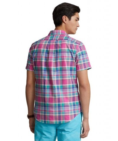 Men's Classic-Fit Plaid Oxford Shirt Blue/Red Multi $55.00 Shirts