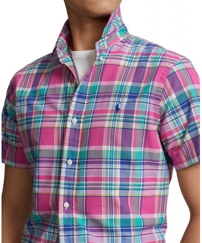 Men's Classic-Fit Plaid Oxford Shirt Blue/Red Multi $55.00 Shirts