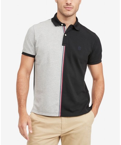 Men's Vertical Block Global Stripe Regular Fit Short Sleeve Polo Shirt Gray $24.82 Polo Shirts