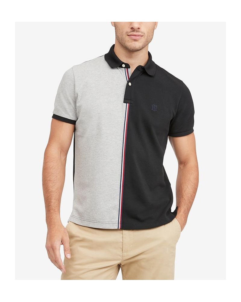 Men's Vertical Block Global Stripe Regular Fit Short Sleeve Polo Shirt Gray $24.82 Polo Shirts