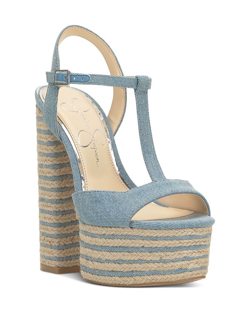 Women's Ameeka Ankle-Strap Platform Sandals Blue $46.44 Shoes