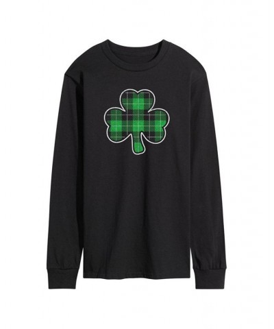 Men's Plaid Clover Long Sleeves T-shirt Black $20.64 T-Shirts