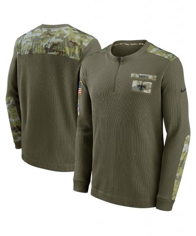 Men's Olive New Orleans Saints 2021 Salute To Service Henley Long Sleeve Thermal Top $38.50 T-Shirts