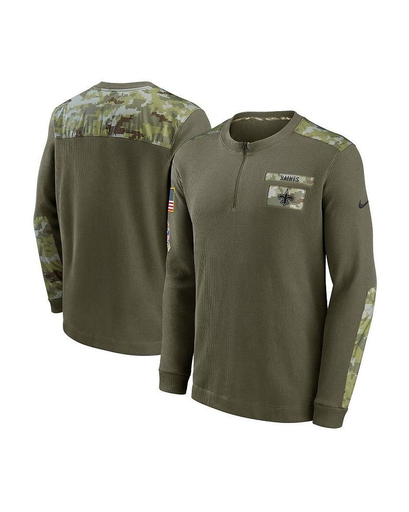 Men's Olive New Orleans Saints 2021 Salute To Service Henley Long Sleeve Thermal Top $38.50 T-Shirts