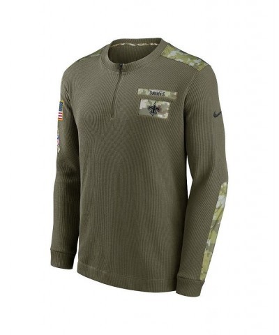 Men's Olive New Orleans Saints 2021 Salute To Service Henley Long Sleeve Thermal Top $38.50 T-Shirts