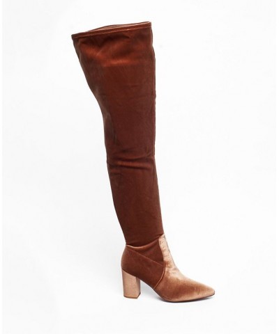 Women's Malia Extra Wide Calf Block Heels Thigh High Boots - Extended sizes 10-14 Tan/Beige $21.48 Shoes