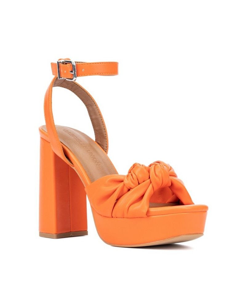 Women's Mai Knotted Platform Block Heels Sandals Orange $40.98 Shoes