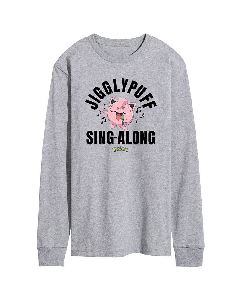 Men's Pokemon Sing-Along Long Sleeve T-shirt Gray $21.84 T-Shirts