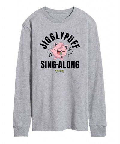 Men's Pokemon Sing-Along Long Sleeve T-shirt Gray $21.84 T-Shirts