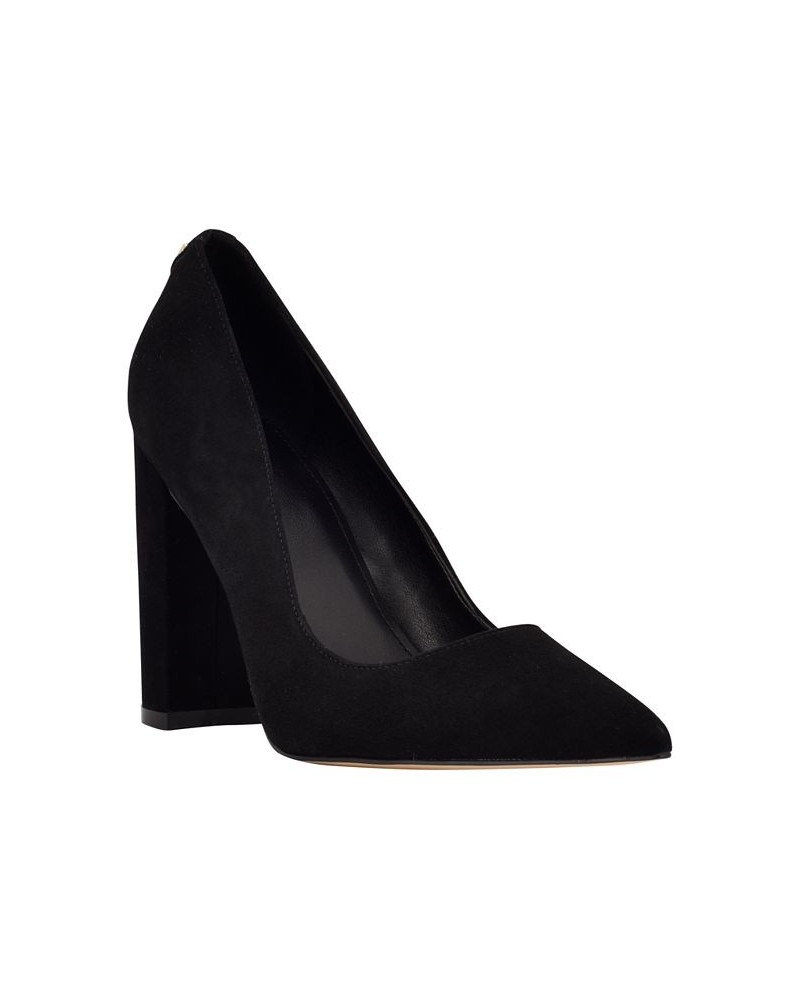 Women's Abagail Block Heel Plain Pumps Black $50.04 Shoes